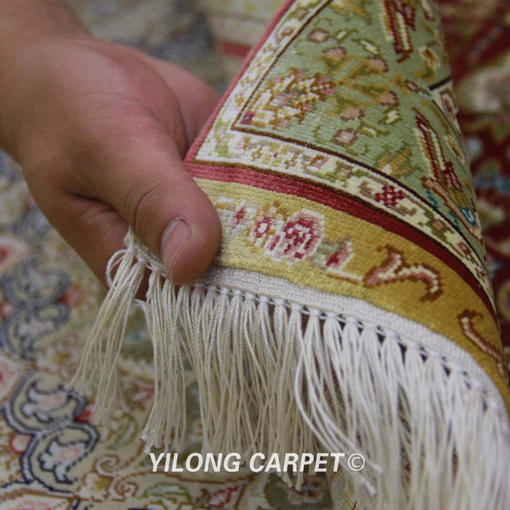 YILONG 1,5 'x2' маленький шелковый коврик ручной работы красный ковер для украшения дома Гобелен (ZQG293A)