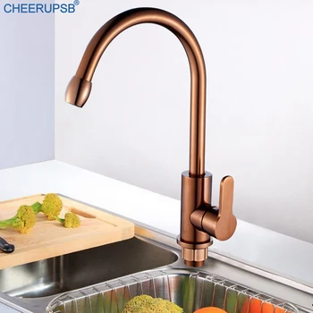 

Rubinetto Cucina Kitchen Sink Faucet Space Aluminum Hold Cold Stream Water Mixer Tap 360 Rotation Swivel Crane Rose Gold Faucets