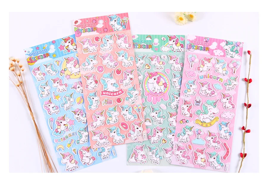 1pcs/lot Kawaii Stationery Stickers Unicorn foam Decorative Mobile Stickers Scrapbooking DIY Craft Stickers