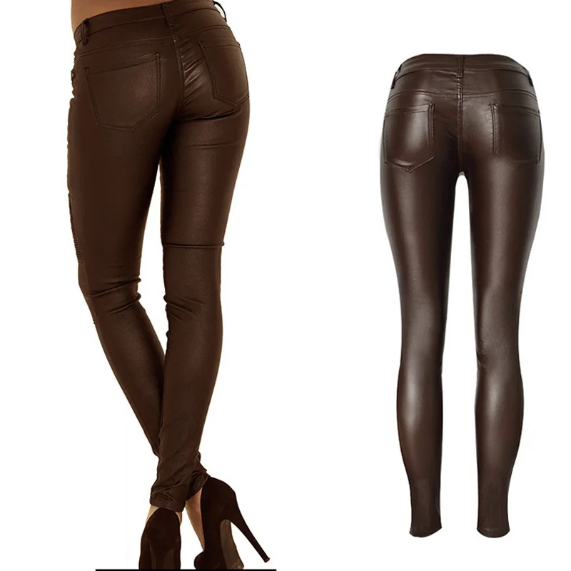 Летние Стрейчевые женские брюки из искусственной кожи с высокой талией размера плюс, обтягивающие брюки-карандаш с талией для бега, женские брюки s