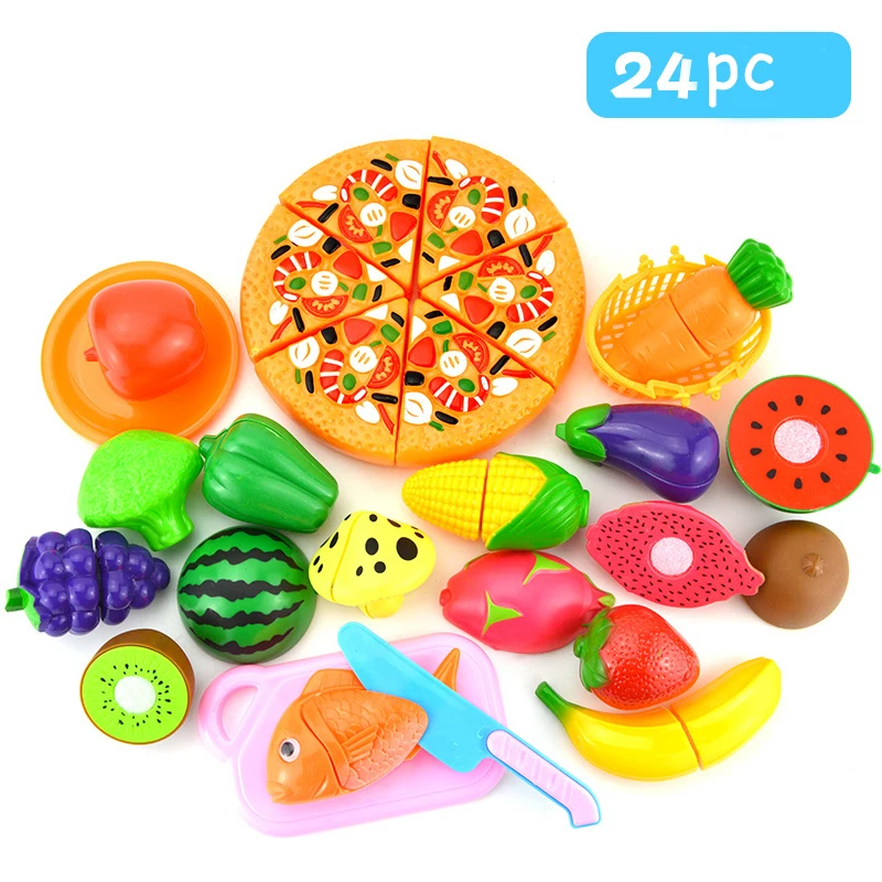 24pcs Режущие игры еда кухня ролевые-продуктовая Корзина Игрушки для детей режущие фрукты овощи еда ролевые игры Дети для детей - Цвет: 24pcs