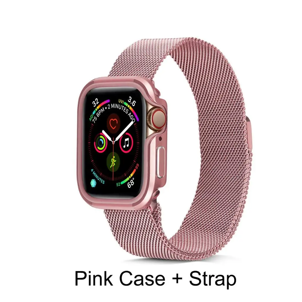 Set-Pink Для Apple Watch Series 5 4 40/44 мм Чехол Премиум Алюминий+ TPU бамперная рама чехол Series 5 браслет для часов «Миланская петля ремешок на запястье браслет - Цвет ремешка: Set-Pink