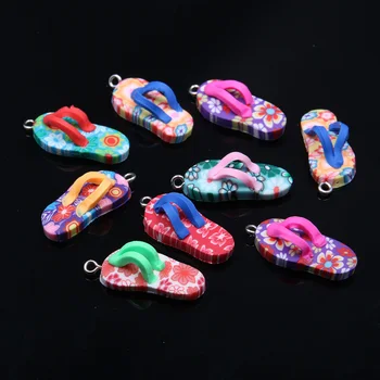 

10pcs Soft Ceramics Polymer Clay Flip Flop Charms Pendants Ornament Decoration Jewelry Making Necklace DIY