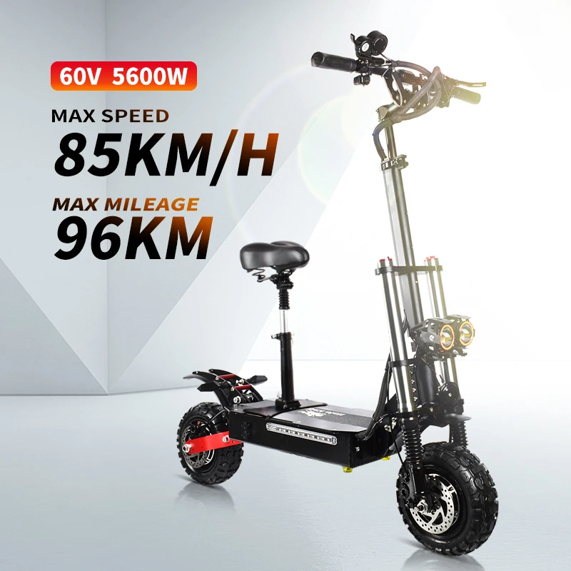 60V 5600 Вт Электрический скутер для взрослых 85км/ч 11 дюймов внедорожных вакуумных