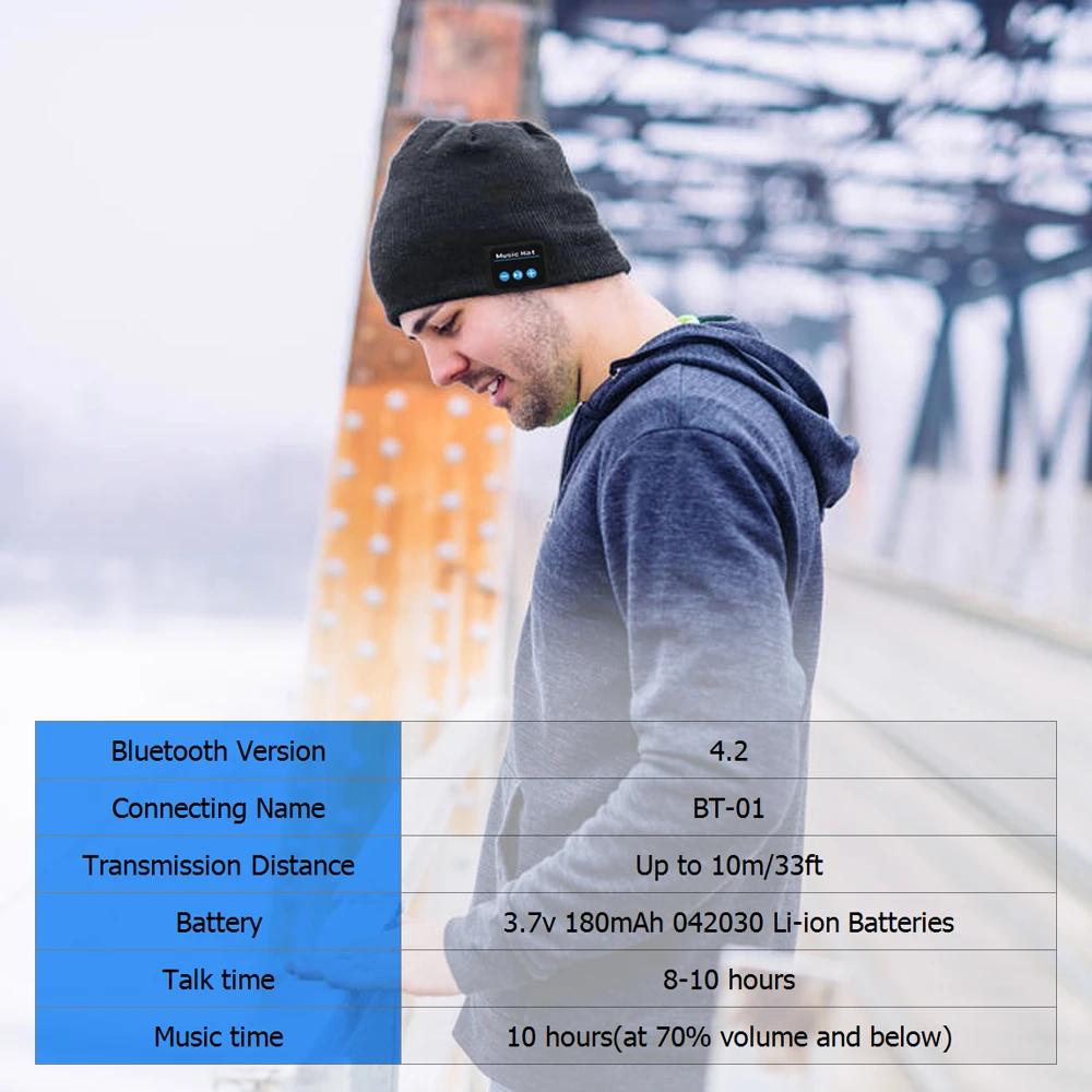 Bluetooth шапка бини Женская Мужская Беспроводная музыкальная шапка зимняя шапка для спорта на открытом воздухе Пешие прогулки Кемпинг бег