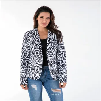

High quality 2020 Autumn Fashion outerwear Women's lapel black and white print single button jacket Casual Commuter Small suit