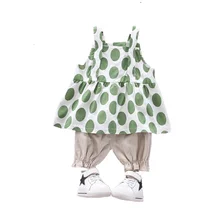 Ropa de moda para niños y niñas, chaleco de lunares, pantalones cortos, 2 unids/set/conjunto, ropa informal para niños pequeños, ropa deportiva de algodón