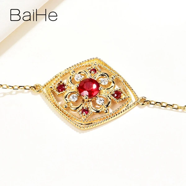 BAIHE Твердое 18 к желтое золото 0.18ct+ 0.04ct Сертифицированный безупречный натуральный рубин свадебные женские ювелирные изделия Подарочный браслет