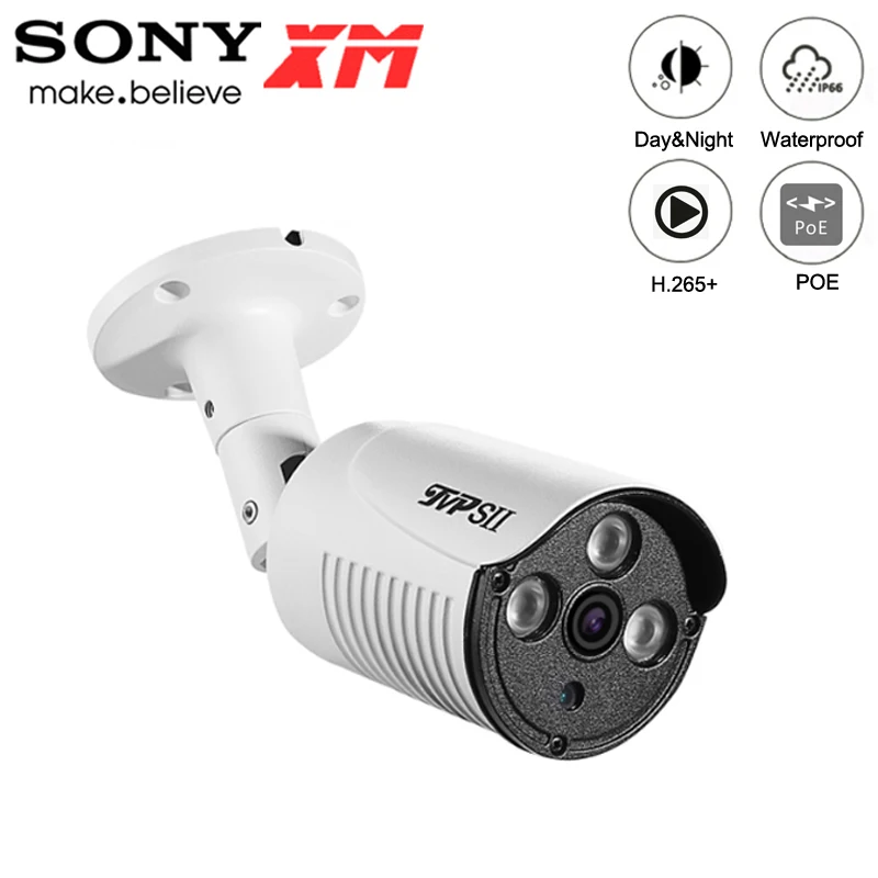 Три массива светодиодов водонепроницаемый металлический IP66 5MP/4MP/2MP Auido H.265+ 25Fps POE ONVIF IP камеры видеонаблюдения