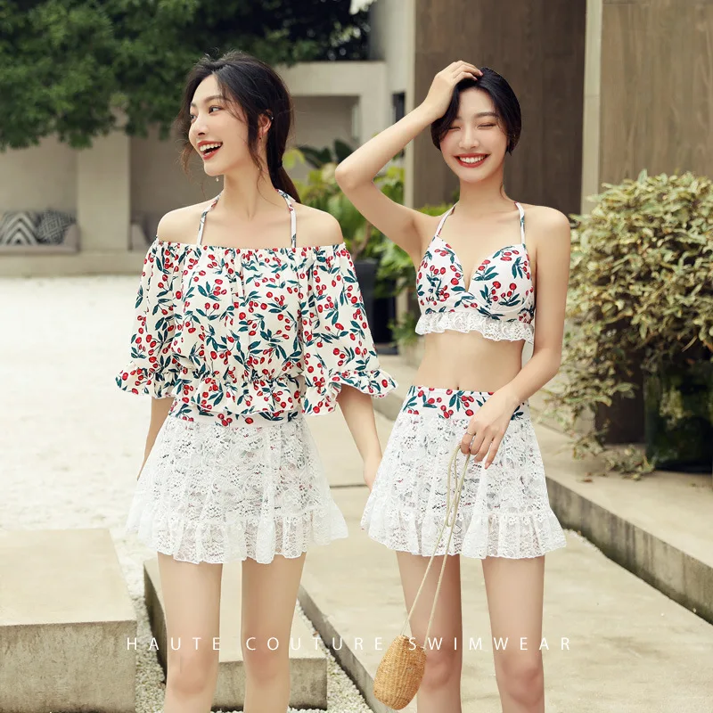 

Nai fei er Bathing Suit South Korea Cute Girls' Dress Bikini Three-piece Set A- line Strap Steel Ring Tour Bathing Suit