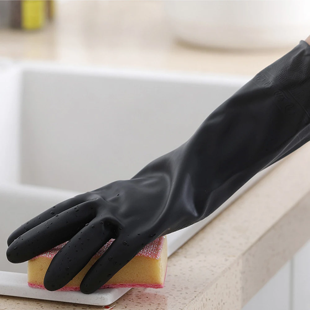 Black Waterproof Gloves for Cleaning, Plumbing, House or Garden Work,  Chemical Latex Gloves Work for Acid