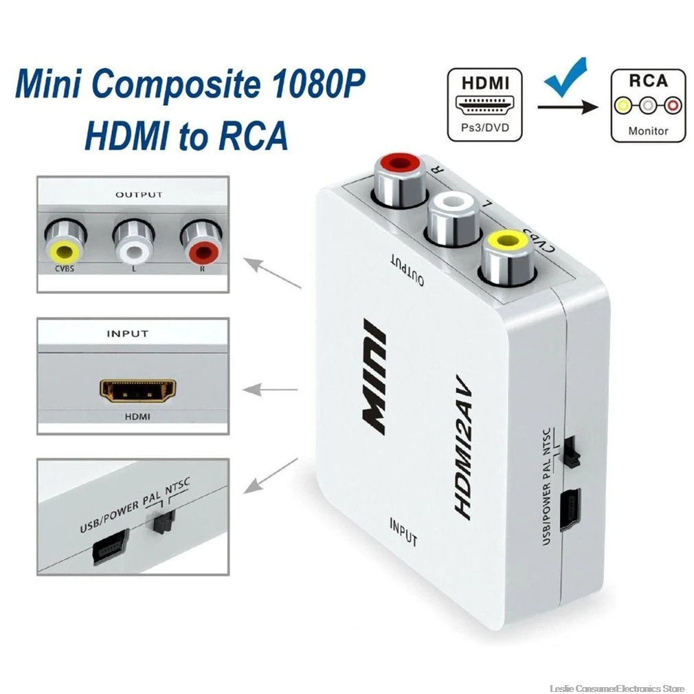 1080P Mini HDMI к VGA к RCA AV композитный адаптер конвертер с 3,5 мм аудио кабель VGA2AV/CVBS + аудио к ПК преобразователь ТВЧ-сигналов