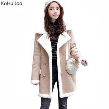 

Kohuijoo Winter Lambs Wool Jackets Women Warm Thick Plus Velvet Suede Fur Leather Coats Female Thick Outerwear Streetwear