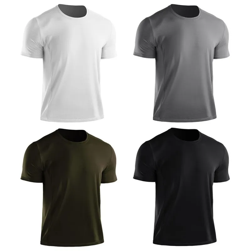 Men Summer T-shirt Casual Short Sleeve Quick-drying Breathable Bottoming Round Collar T-shirt Sports Running Fitness Tops