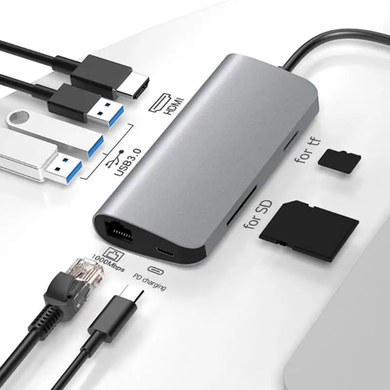 Тип с разъемами типа C и HDMI+ PD+ с 3 портами(стандарт 3,0+ RJ45+ TF+ слот для карт памяти док-станция HUB адаптер Тип-C hdmi для WIN XP/7/8/10, MAC OS, Linux