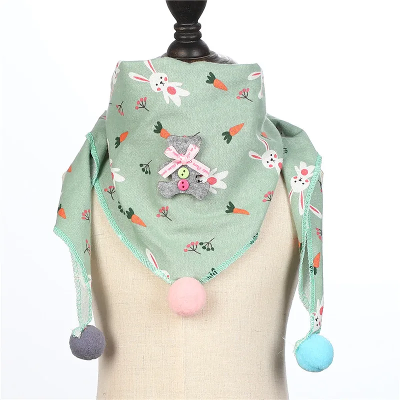 Весенний хлопковый детский нагрудник, шарф, принт со звездой и кошкой, осенне-зимний детский треугольный шарф для девочек, шарф для маленьких мальчиков, детская одежда - Цвет: green new rabbit