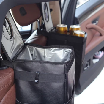 

Hot Car Trash Can with Lid Chair Back Folding Water Resistant Automobile Storage Pouch J99