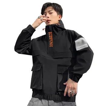 

Spring Autumn Wind Breaker Jacket Men Sportswear Men Fashion Windbreaker Jacket Zipper Coats Hip Hop Black Brown