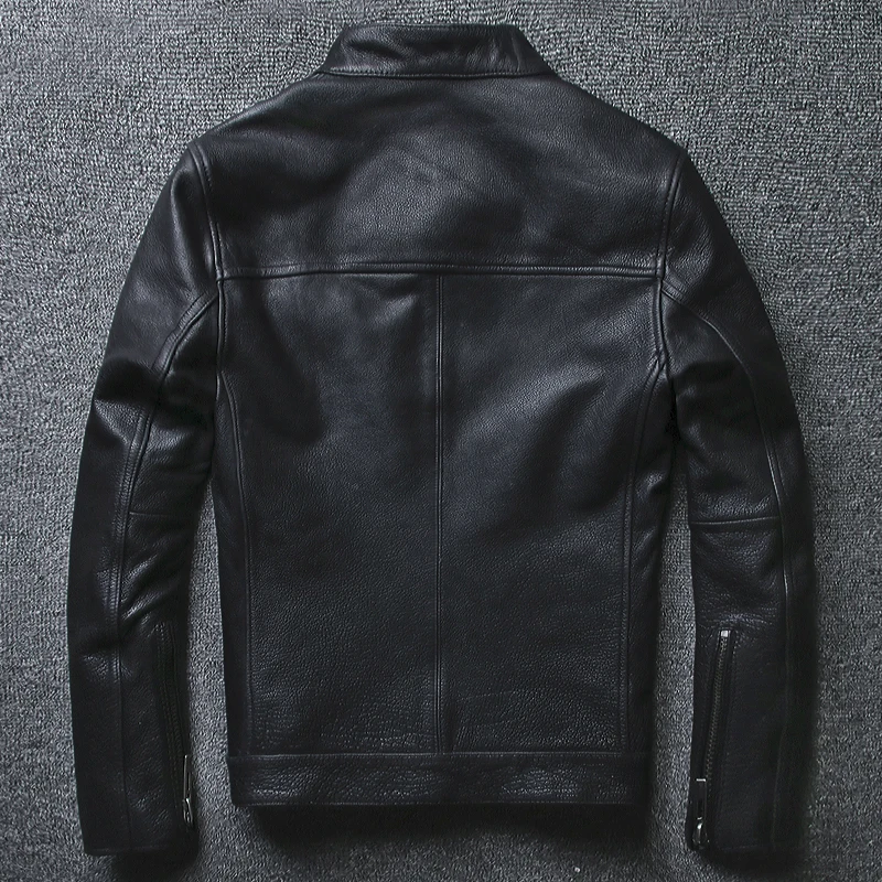Черная Мужская мотоциклетная кожаная куртка в русском стиле, большие размеры XXXXXL, Натуральная Воловья кожа, весеннее тонкое байкерское кожаное пальто