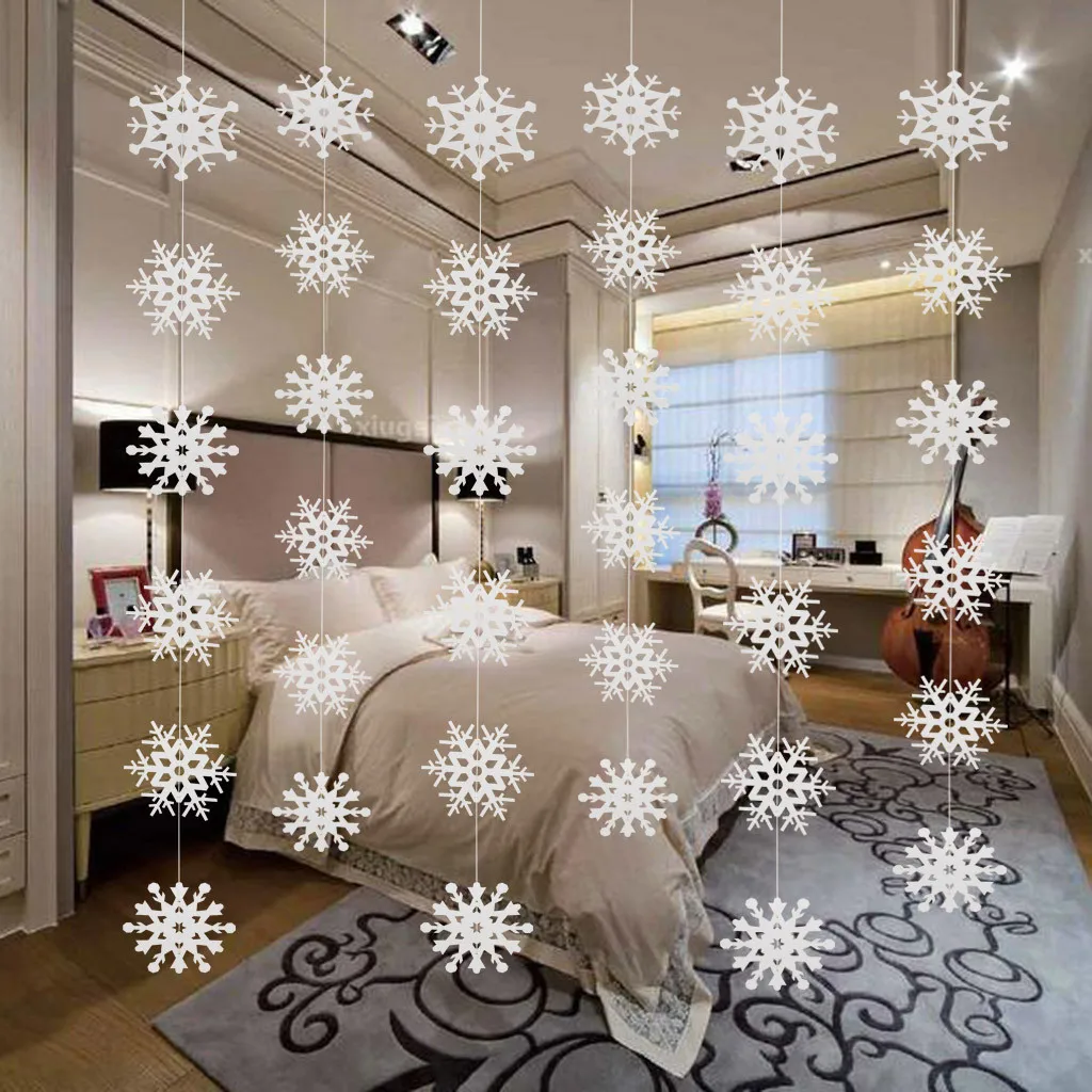 Christmas Snowflake String Ornaments Happy New Year Decoration Snowflake Paper Hanging Flag Merry Christmas Ornaments Navidad