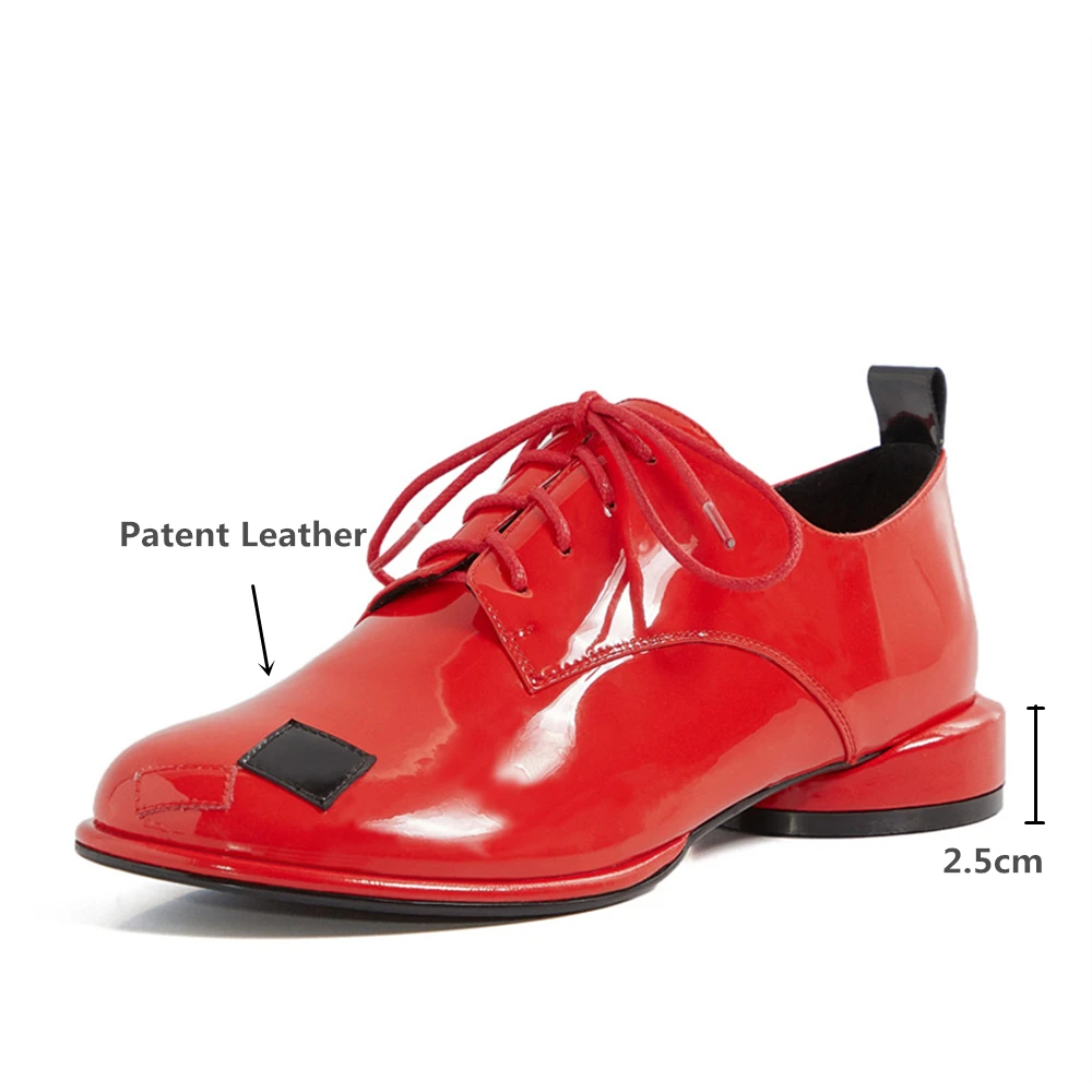 Women Patent Leather Pumps MILI MIYA Personalized Design Mixed Color Women Patent Leather Pumps Lace Up Round Toe Full Genuine Leather Fashion Street Shoes