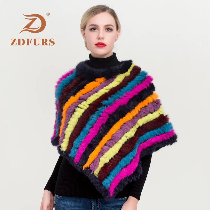 ZDFURS* Зимняя распродажа, Вязаное пончо из натурального кроличьего меха, модная шаль из натурального кроличьего меха, женское меховое пончо