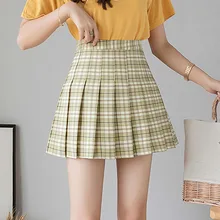 Летняя стильная клетчатая материя трапециевидная японская каваи выше колена юбка Женская Студенческая Униформа-матроска юбки Плиссированное в стиле ампир Милая юбка