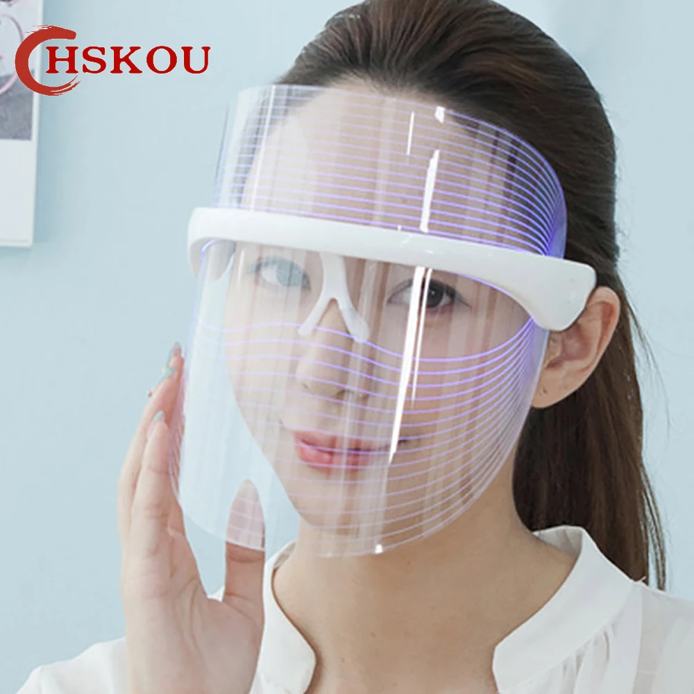 HSKOU 7 цветов Светодиодная маска для лица с омоложением кожи шеи уход за лицом