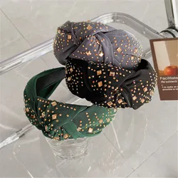 6 Colors Knotting Headwear Velvet Rhinestone Headband Korean Style Non-Slip Simple Hair Bundle