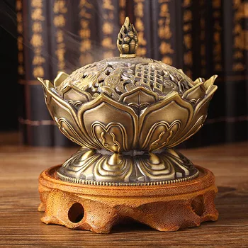 

Chinese Buddha Incense Holder Alloy Incense Burner Lotus Censer Home Decor Lotus Aromatherapy Furnace for Home Decoration