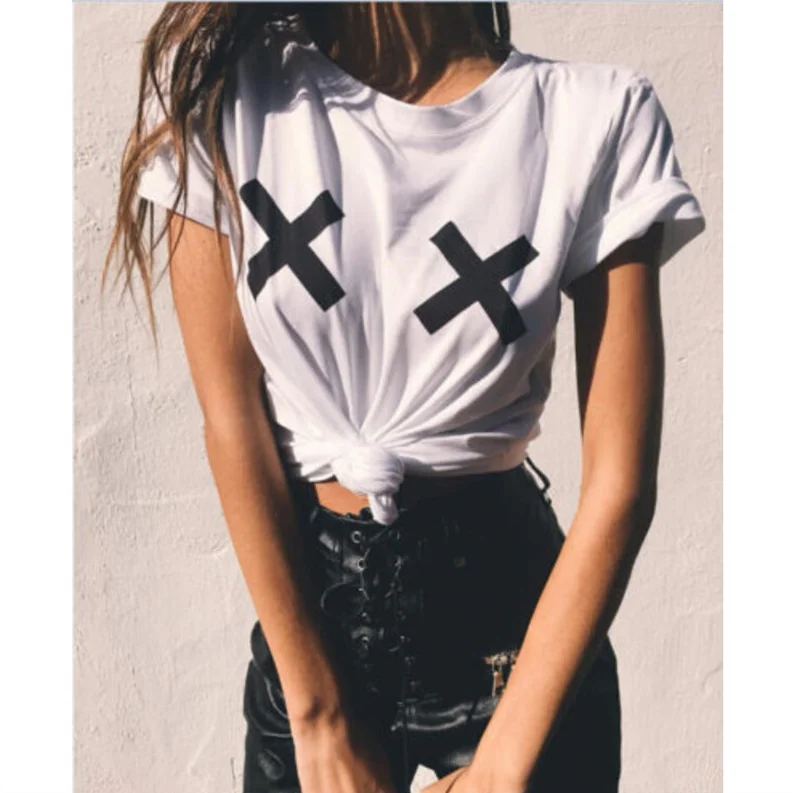 Белый Gothic T-shirts for Women Fashion Tee Top Lovely Red Heart Printed Short Sleeve Female T-shirt Women Tops Harajuku - Цвет: Белый