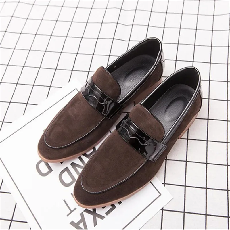 Plus size 38-47 men suede loafers classic business wedding casual shoes Genuine Leather pointed men casual driving flats