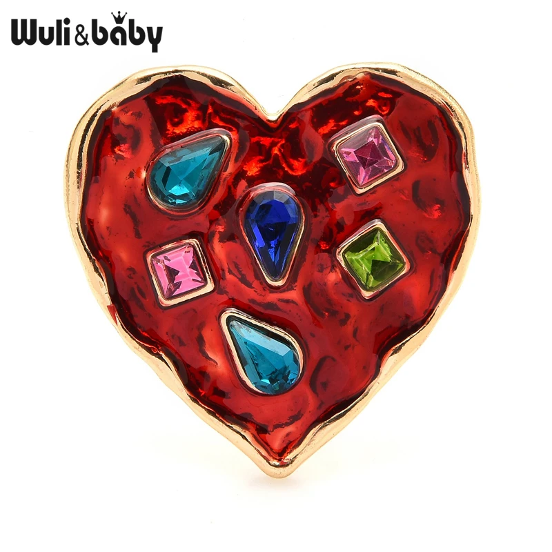 Женская Брошь унисекс Wuli &amp baby 2 цвета красная броши с сердечком стразы значок