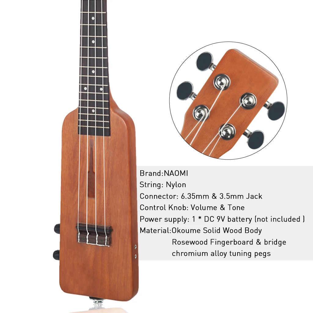 Creative Bottle Shape 23 Inch Ukulele Solid Wood Okoume Electric Ukulele Ukelele Uke Kit with Bag 3.5mm Audio 4pcs Strings