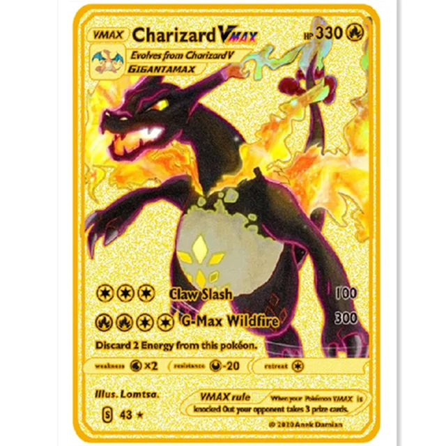 Pokemon Iron Shiny Cards English Charizard Mewtwo Pikachu Metal Cards Vmax Metal Gold Pack Game Collection Cards Gift Kids 7