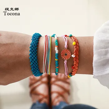 

Tocona 5 Styles Bohemian Colorful Rope Bracelets Pretty Daisy Beaded Handmade Adjustable Summer Women Jewelry Gift 8310