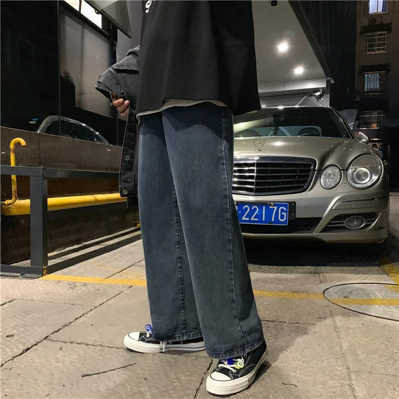 80% OFF Men's jeans 2019 autumn and winter new autumn and winter solid color loose straight versatile jeans youth trend men's clothing