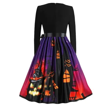 

Women Long Sleeve Halloween Musical Notes Print Vintage Flare 2020 Spring Autumn New Dress Puls size Soft Elegant Dress #YL10