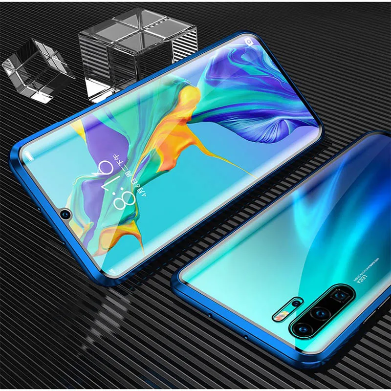 Blue Передний и задний металлический магнитный чехол для huawei P30 P20 Pro Lite mate 20 Pro с защитой 360 ° металлический магнитный чехол - Цвет: Blue