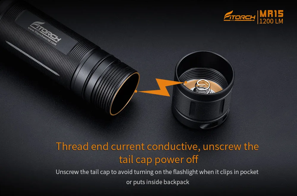 Fitorch MR15 XP-L HD 1200LM 5Modes Dual Switch USB Rechargeable Powered Indicator LED Flashlight Lantern Torch Lamp Spotlight