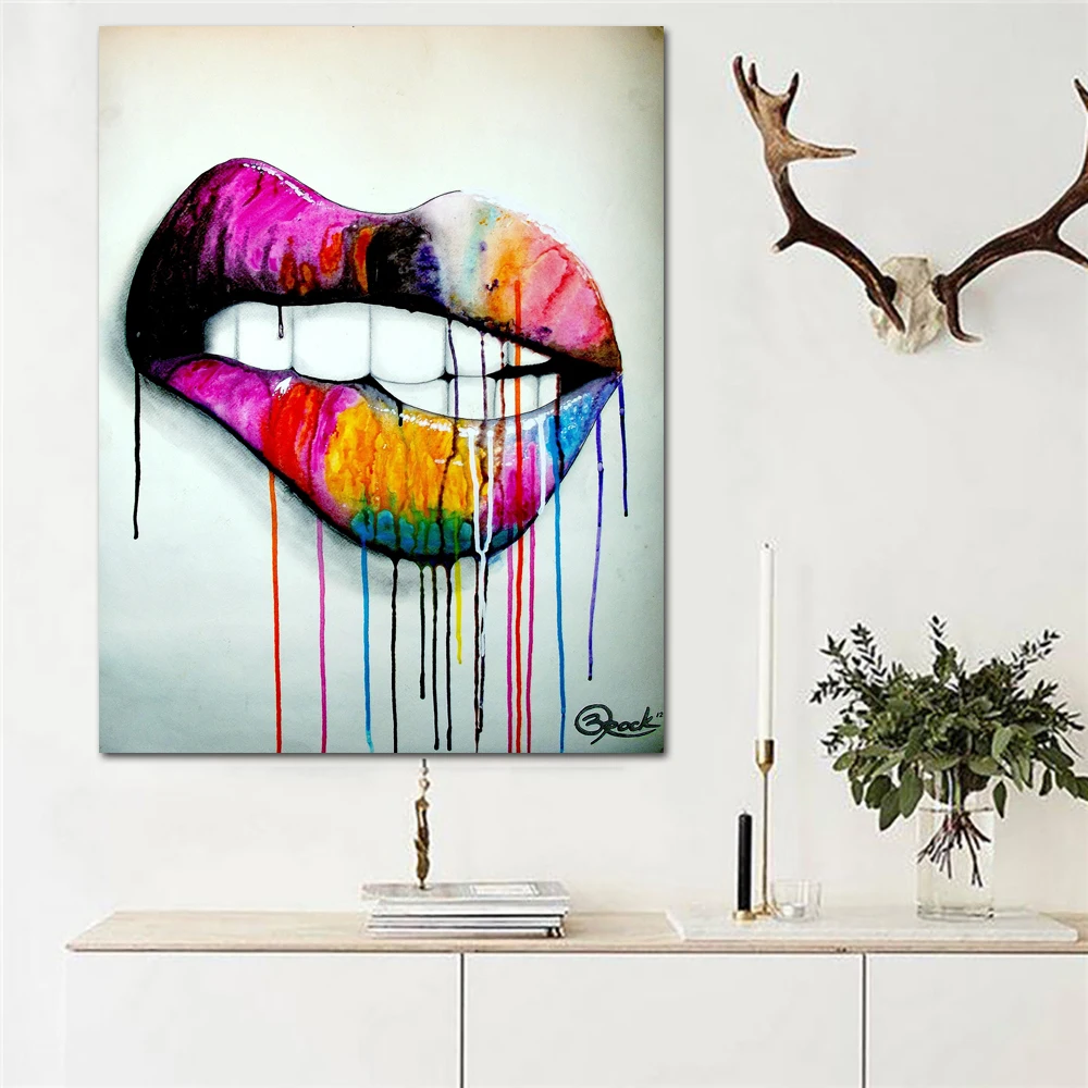 SELFLESSLY-Decorative-Painting-For-Living-Room-Wall-Sexy-Colorful-Mouth-Pop-Art-Canvas-Abstract-Picture-Poster