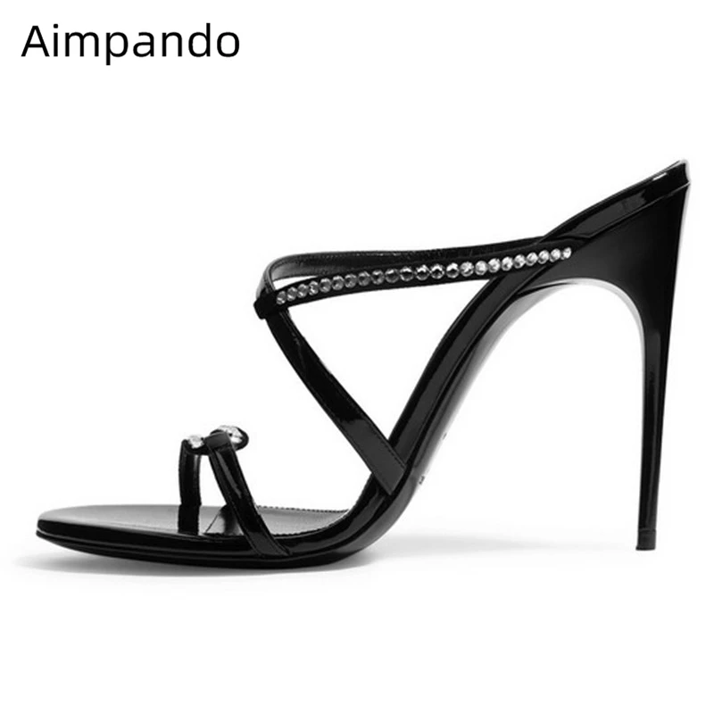 

Sexy Narrow Band Gladiator Shoes Woman 10cm Thin Heels Open Toe Slingbacks Crystal Rhinestone Summer Slippers Women