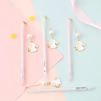 

24PCS Creative Pearl Metal Rabbit Pendant Gel Pen Cute Student Stationery Black Ball Pen Kawaii School Supplies