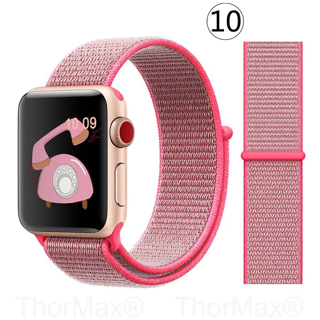10-Hot Pink Ремешок для часов Apple Watch 4 серии 5 4 3 мягкий легкий дышащий нейлоновый спортивный ремешок 38 мм 42 мм 40 мм 44 мм Ремешки для наручных часов - Цвет ремешка: 10-Hot Pink