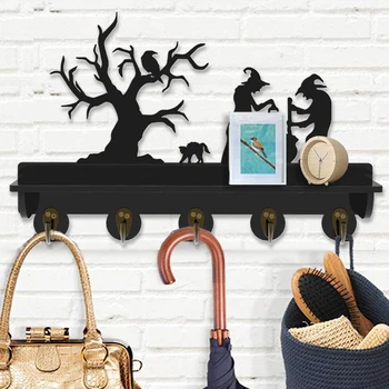 

Wall Wooden Coat Rack - The Witches Wall Hooks with Floating Shelf for Living room - Heavy-Duty Utility Self-adhesive Coat Hook.