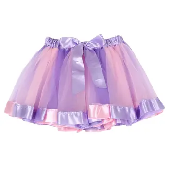 

Children Mini Skirt Fashion Sweet Color Block Skirts With Bow Princness Skirt Dance Wear