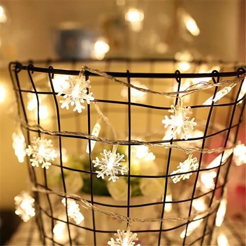 6M 40LED 220V EU Christmas Garland Snow Flakes LED Light String Fairy Lights For Party Home Xmas Wedding Garden Decorations