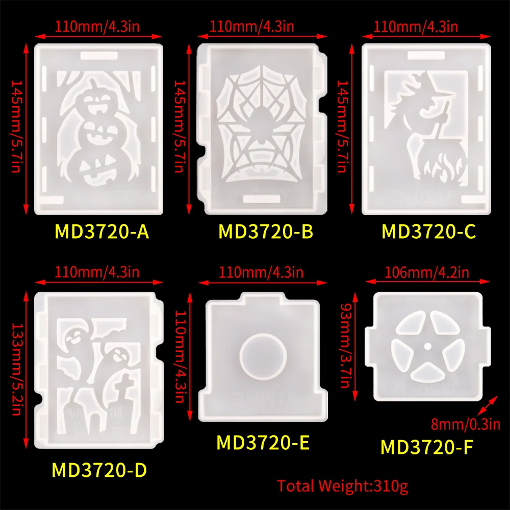 6PCS/Pack DIY Crystal Epoxy Resin Mold Storage Box Halloween Lantern Silicone Mould Christmas Letters Moule Resine Manualidades
