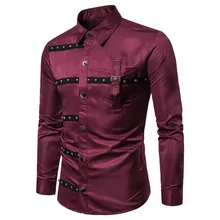 

Gothic Steampunk Shirts for Men Vintage Long Sleeve Snap Button Down Shirt Chemise Homme Manche Longue