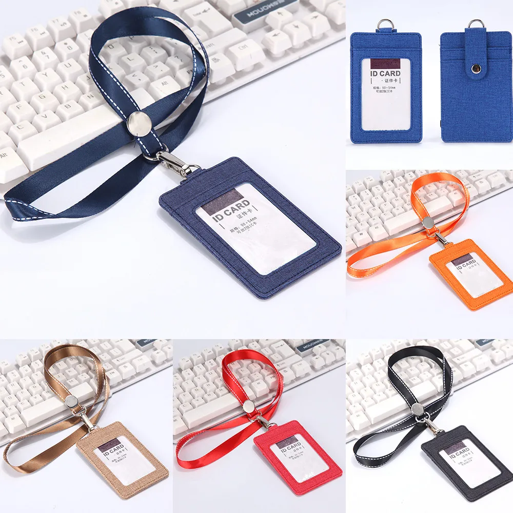 

Women Men Pu Leather Office Id Credit Bank Card Holder Students Bus Card Case Lanyard Retractable Badge Card Cover Multicolor